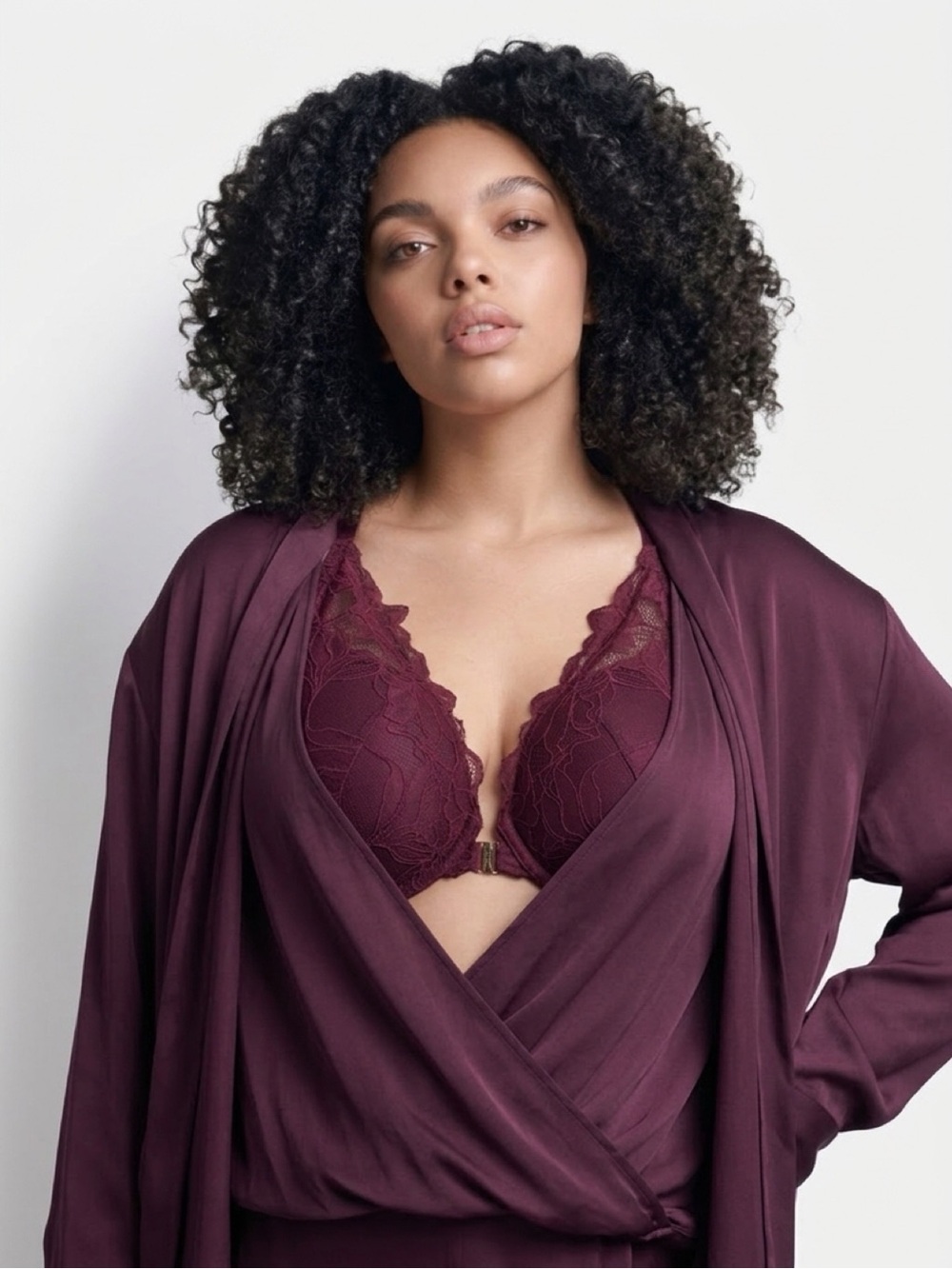 AUDEN Lace Push Up Plunge Front-Closure Bra in Berry